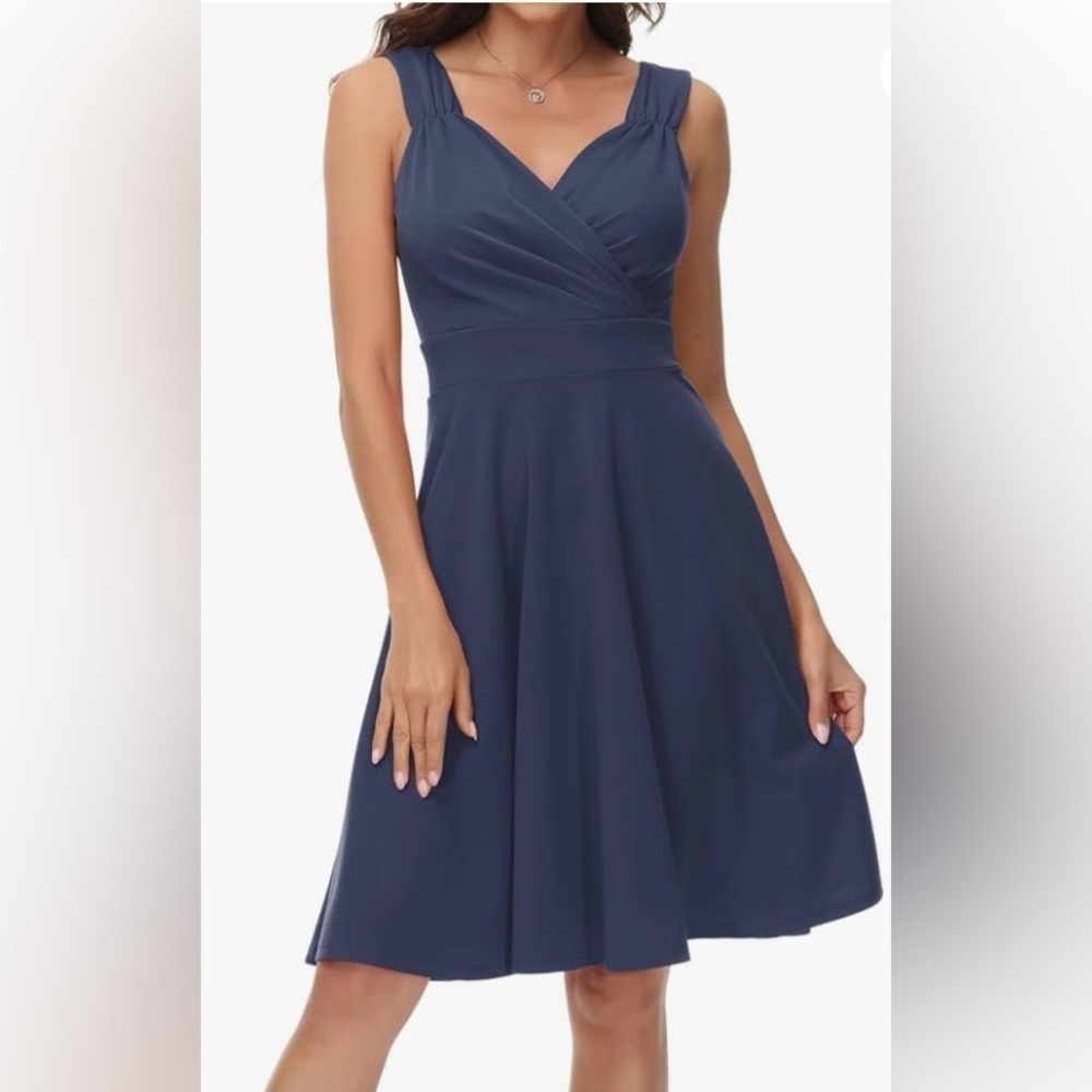 GRACE KARIN Women's Sleeveless Wrap V-Neck A-line dress navy